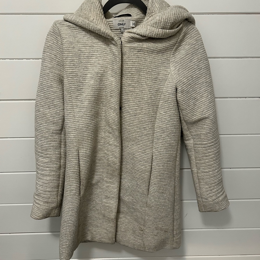 ONLY Women's Cream/Gray Hooded   Coat